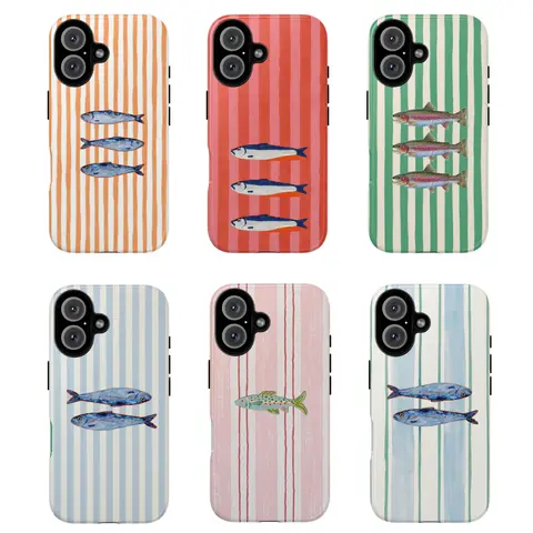 Polycarbonate-TPU Smartphone-Cellphone Casing (4 – 7.9 In), UV Printed Ocean-Inspired Stripes, Shockproof, Waterproof, Slim, Lightweight, Durable Coastal Look, Sea Shell Accent, Precise Screen Protector Accessory, Sohochic Aesthetic Gift (TikTok Shop)
