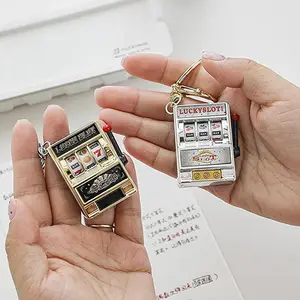 Mini Gambling Slot Machine Key Chains Creative Arcade Pocket Fruit Lucky Jackpot Gadget Antistress Toy Funny Games Keychain Ring
