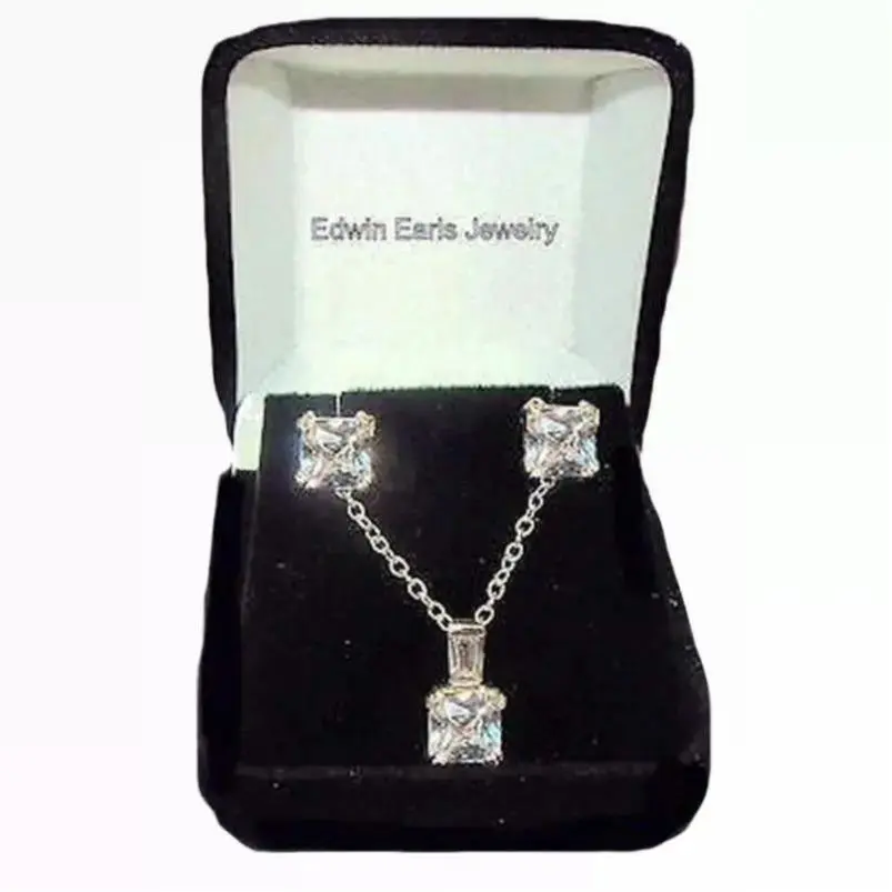 4.50 ct Asscher Cut Cz Earrings & Necklace Set 925 Sterling Silver s 925