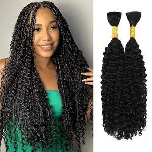 Human Braiding Hair for Boho Braids Human Hair Braiding Hair Curly Boho Hair for Braiding Knotless 100g 12A Deep Wave Bulk Human Hair for Braiding Bohemian 2 Bundles/Pack Natural Color