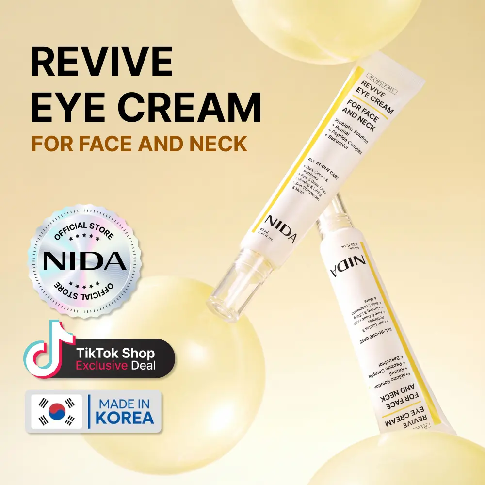 NIDA Revive Eye Cream For Face And Neck (40mL) / Probiotic Solution, Retinal, Peptide / Wrinkles, Fine Lines, Aging Skin