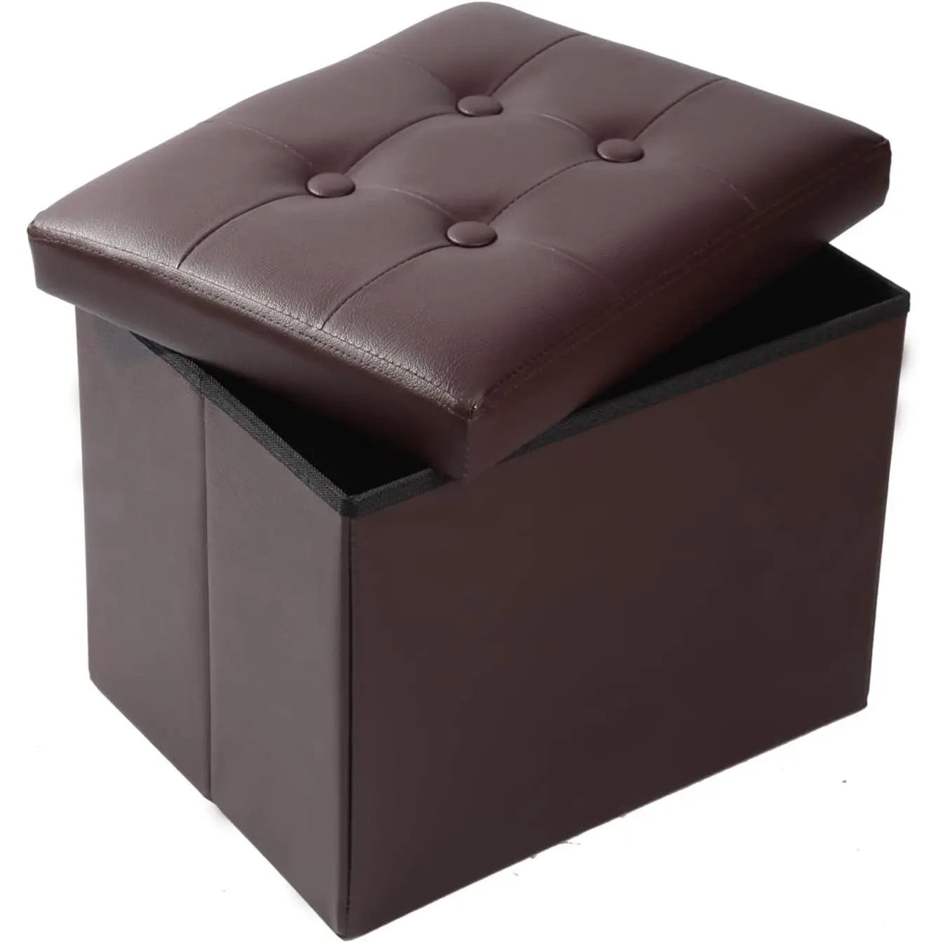 Brown Leather Storage Ottoman Footrest Stool, 17x13x13inches, Modern Style