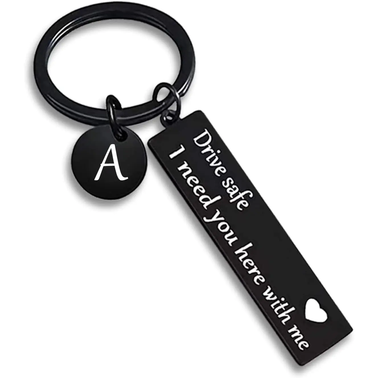 Personalized Drive Safe Stainless Steel Keychain - Engraved with Letter Initial, Unisex Mirror-Shiny Smooth Anti-Rust, Romantic Love Gift for Boyfriend (Anniversary, Valentine's Day, Birthday), Safety