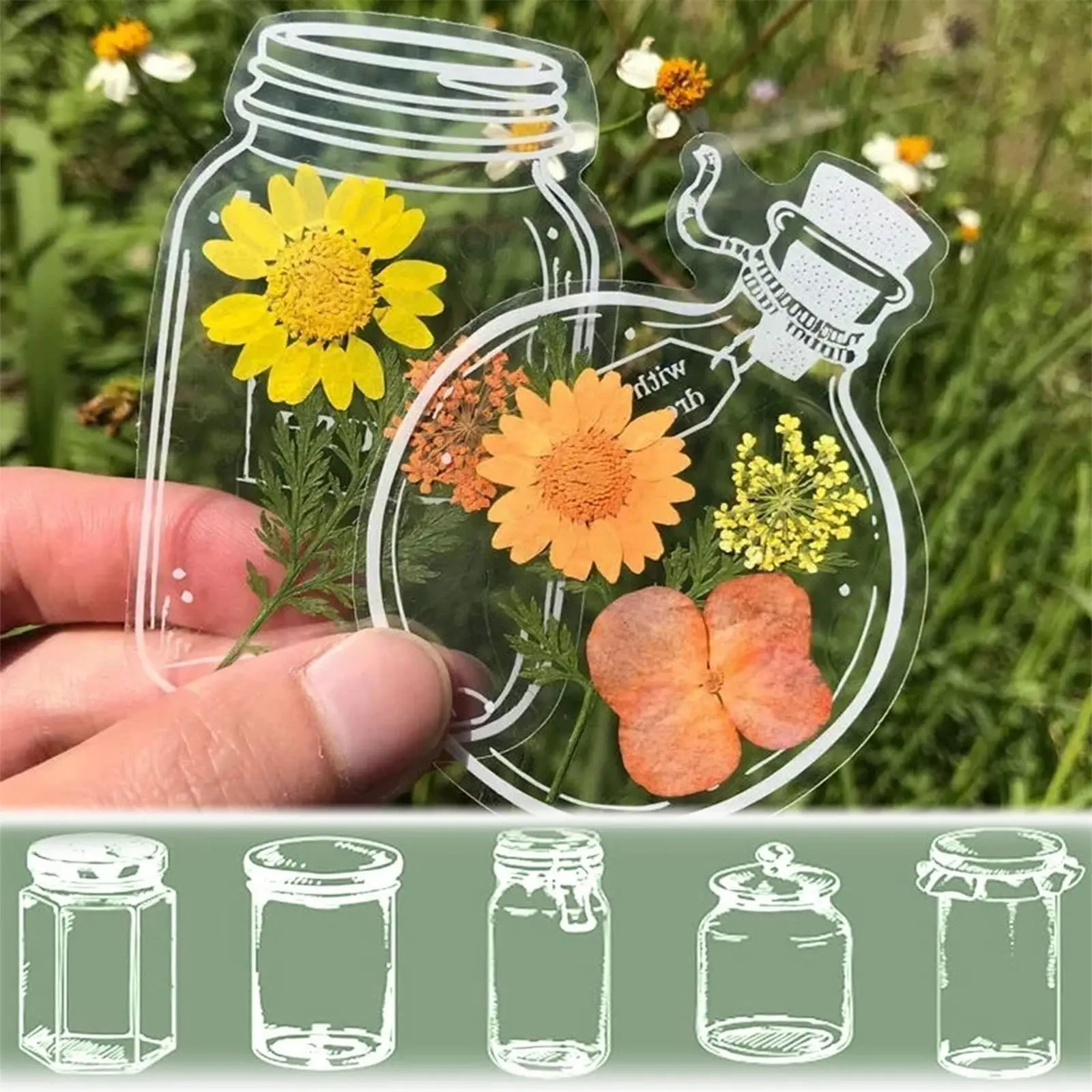 20Pcs Bottle Shaped Dried Flower Bookmarks, Transparent Plant Specimen Book Marks, Unique Aesthetic Page Markers for Book Lovers, 20 Different Designs