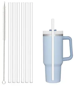 Replacement Straw Compatible with Stanley 40 oz 30 oz Cup Tumbler, 6 Pack Reusable Straw with Cleaning Brush, Plastic, Clear