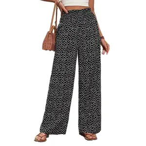 Women's Printed Casual Pants, Elastic Waist Loose Fit Stretch Trousers, Spring Summer Relaxed Daily Lounge Pants