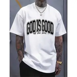Summer Casual Plus Size Men's "God Is Good" Simple Letter Print T-Shirt, Breathable And Machine Washable Sports Crew Neck Short Sleeve Top 2026
