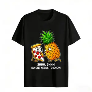 Cute Funny Food Design Women's T-Shirt Pizza And Pineapple Shhh No One Needs To Know Summer Casual Wear Gift For Friends And Family