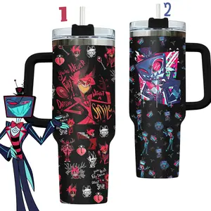 Hazbin Hotel 40oz Tumbler, Alastor And Vox Stainless Steel Tumbler, Hazbin Hotel Movie Tumbler With Handle, Gift For Movie Fan