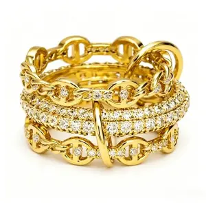 Stackable rings featuring the classic interlocking "pig-nose" link design; a multi-layered style combining gold and silver plating. These fashionable rings are perfect for everyday wear, parties, anniversaries, birthdays, and gifting on special occasions.