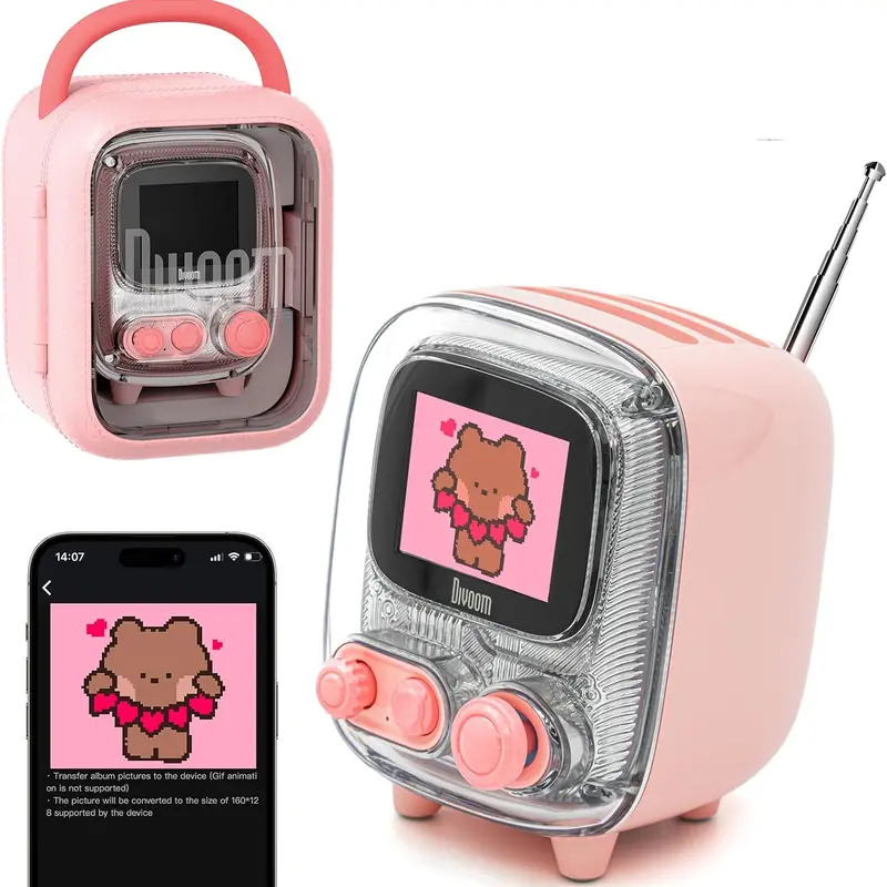 Divoom Tiivoo-2 Multifunctional Portable Bluetooth Speaker - Vintage Retro TV Design, WiFi, FM Radio, White Noise, Button Control, Battery-Powered, 4hrs Playtime, Desk-Bed Use, Cool Gadgets Unique Cool Gifts for Women Adults techvibes