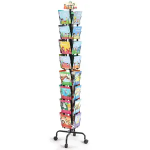 TikTokShopBlackFridayVEVOR Greeting Cards Display Rack, 32 Pockets Rotating Postcard Brochure Display Stand, 360 °   Spinning Card Display Rack with Sign Holder & 4 Wheels (2 Lockable) for Exhibitions Office Trade Show
