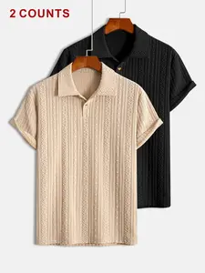 Men's 2-Pack Knit Polo Shirts, Textured Jacquard Short Sleeve Tops, Casual Breathable Polos for Golf & Streetwear, Comfortable and Stylish, Menswear