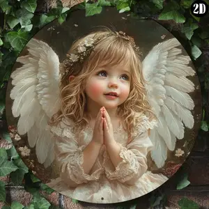 2D Printed Angel Wreath Aluminum Sign - Foil-Finish Holiday Decor