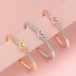 Elegant Women's Copper Ring, Sparkling rings for women, Heart shaped design, promise rings for gf,engagement rings,accessories for women,accessories,womens gifts,Suitable for parties,festivals,gifting,and daily wear,14k gold plate-193