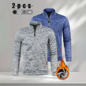 Men's Vintage Fleece Pullover Jacket Pack Of 2 Fall Winter Thick Sherpa Lined Half Zip Up Stand Co fall outfits streetwear y2k clothing Set Coats fall outfits hoodies men y2k clothing outfits men streetwear black fits fits fall outfits men graphic hoodies