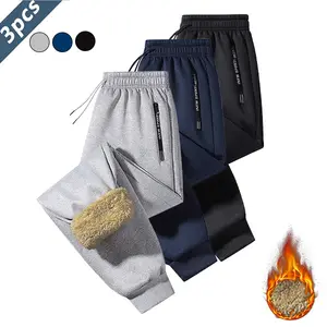 Men's Casual Fleece Pants Three Piece Set with Zippered Pockets Featuring Thick Shearling Lining for Warmth and Comfort Off White Solid Color Sweatpants Men's Apparel Clothes Menswear Formal