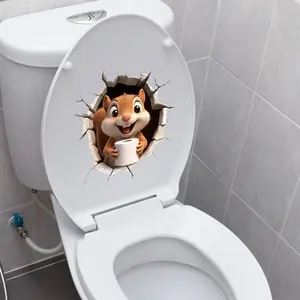 Creative Squirrel Cracking Toilet Sticker, Waterproof Cute Animal Bathroom Decor, Toilet Seat Cover Decal ,Funny Raccoon Toilet Decoration, Washroom Decal, Bathroom Decorations, Bathroom Decor Supplies
