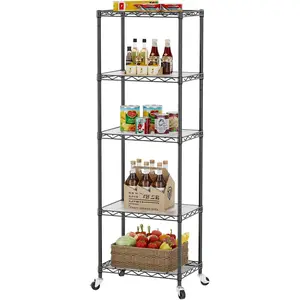 Adjustable Metal Wire Shelving Unit Closet Shelf Rack with Wheels for Laundry Bathroom Kitchen Pantry Home Storage Organization
