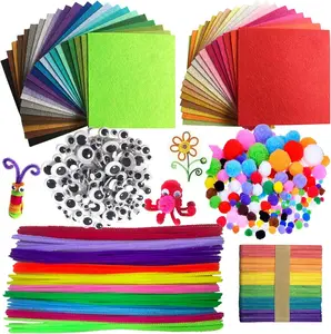 590 Pcs Arts & Crafts Supplies Set - Pipe Cleaners, Pom Poms, Googly Eyes, Craft Sticks & Felt Sheets for Kids DIY Crafting