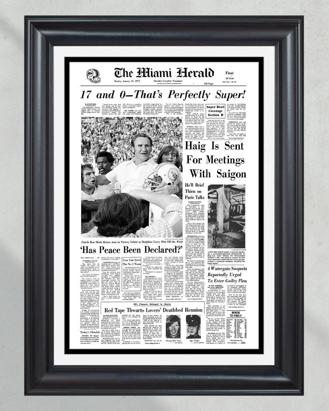 1973 Miami Dolphins Super Bowl VII Champions Unframed Poster - Perfect Season Front Page Newspaper Print - Don Shula Historic NFL Football Sports Wall Art Decor