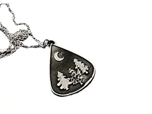 Pine Trees and Moon Pendant Necklace for Women