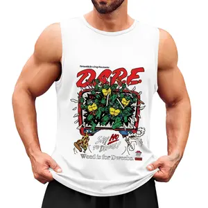 Men’s Vintage Street Graphic Tank Top Sleeveless Muscle Shirt, Casual Summer Workout Tee, Loose Fit Retro Beach Streetwear Vest Crewneck Crewneck Crewneck