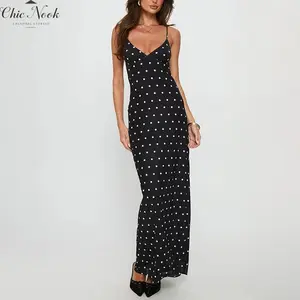 Women's Polka Dots Backless Maxi Dress Sleeveless Draped Fishtail Going Out Bodycon Long Slip Dresses