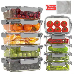 Set of 10 Glass Containers with Lids for Storage, Ideal for Meal Preparation And Pantry Organization. These Lunch Containers Are Leak-Proof And Airtight, Suitable for Use in The Microwave, Oven, Refrigerator, And Dishwasher