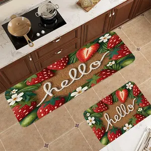 Fresh Strawberry Hello Printed Corridor Carpet Kitchen Carpet Entrance Living Room or Bedroom Decoration Printed Carpet Decoration Soft Floor Mat Floor Mat Suitable for Home Decoration in Indoor Living Room and Bedroom