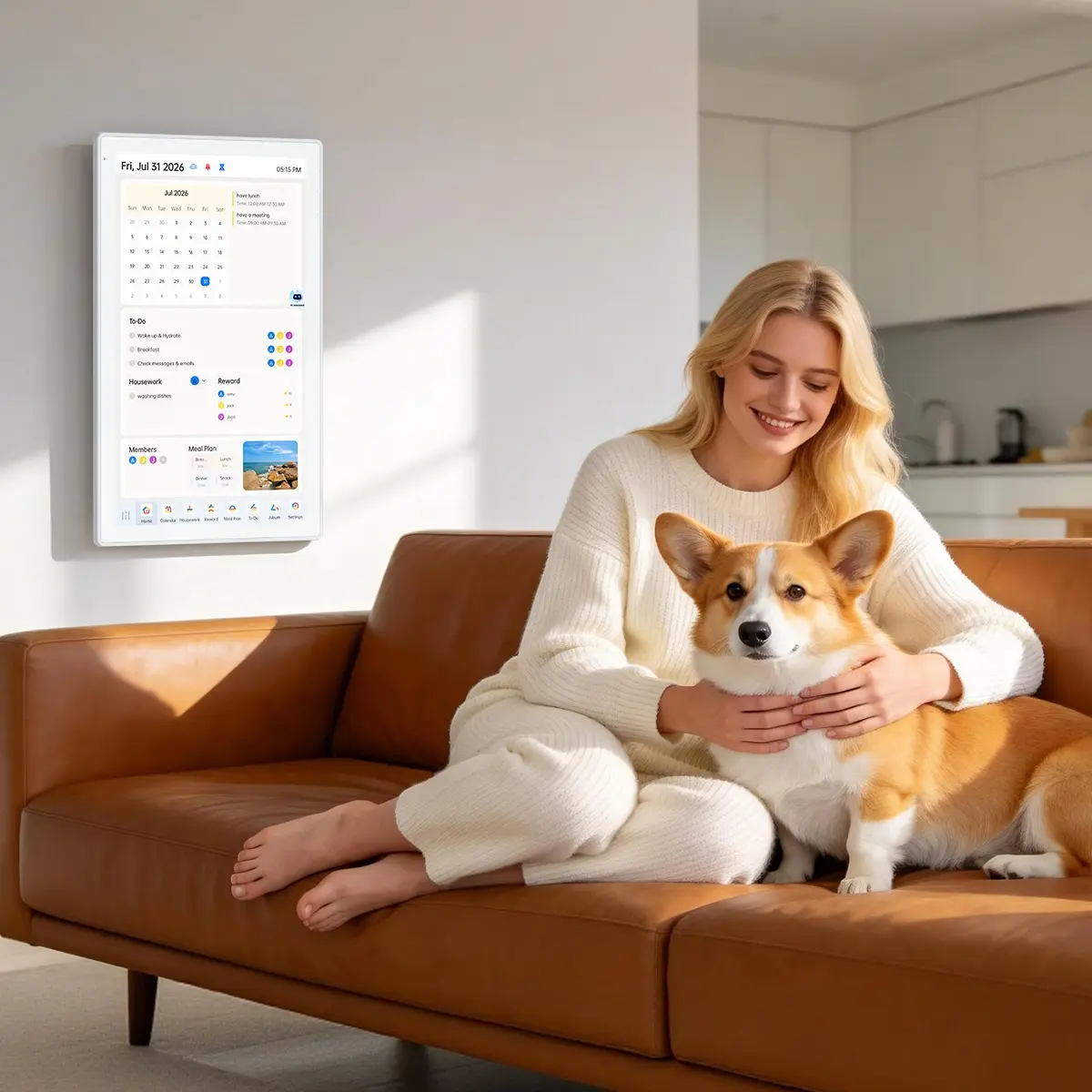 Smart Digital Calendar Touchscreen Display - Interactive Smart Home Assistant, Family Wall Calendar & Daily Planner, Multi-Calendar Sync, AI Voice & Meal Planner
