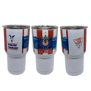 Termo Chivas de Guadalajara 20 oz stainless steel tumbler white and silver. Coffee mug Club chivas liga mx. Custom mug.
