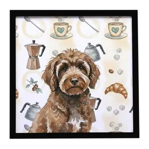 Carolines Treasures WDK7580MFP88 8 x 8 in. Brown Portuguese Water Dog Coffee Bar Framed Metal Print
