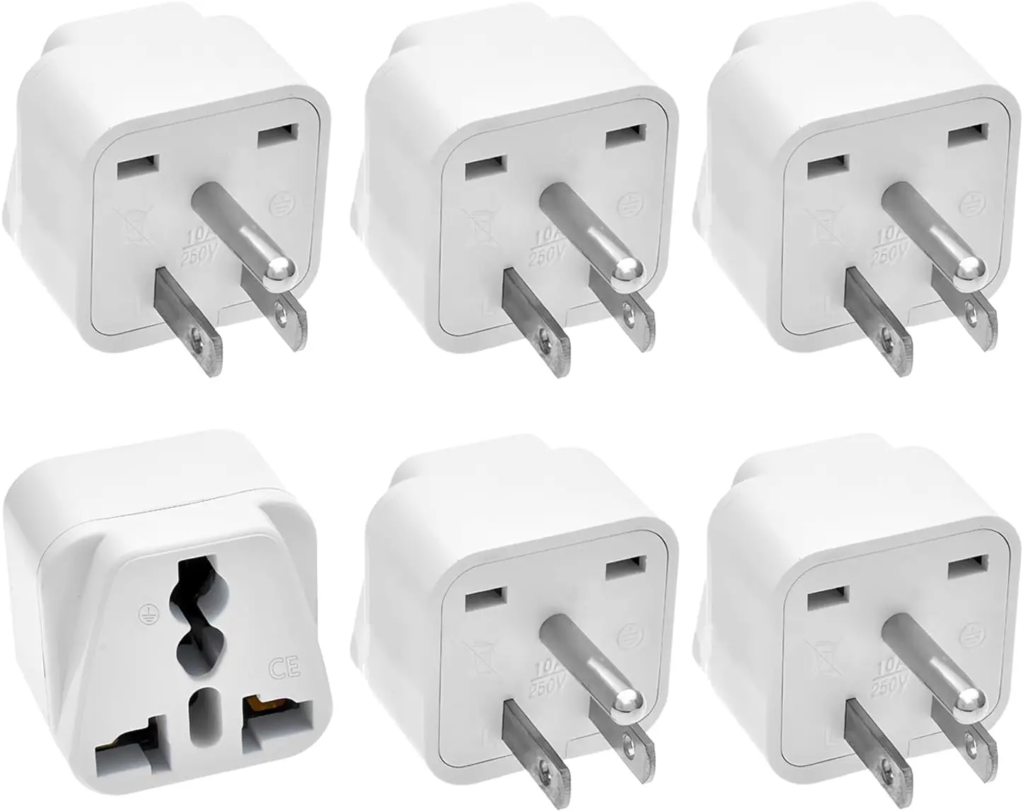 Universal Adapter,  to  Plug Travel Adapters, Universal Travel Adapter for ,Portable and Easy to Use,White,6 Pack