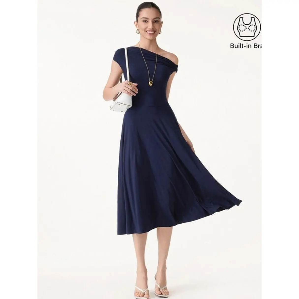 Women's SkinKiss Comfy Stretchy Spandex Multi-Wear Midi Bra Dress with Pockets, Casual Style, Viscose