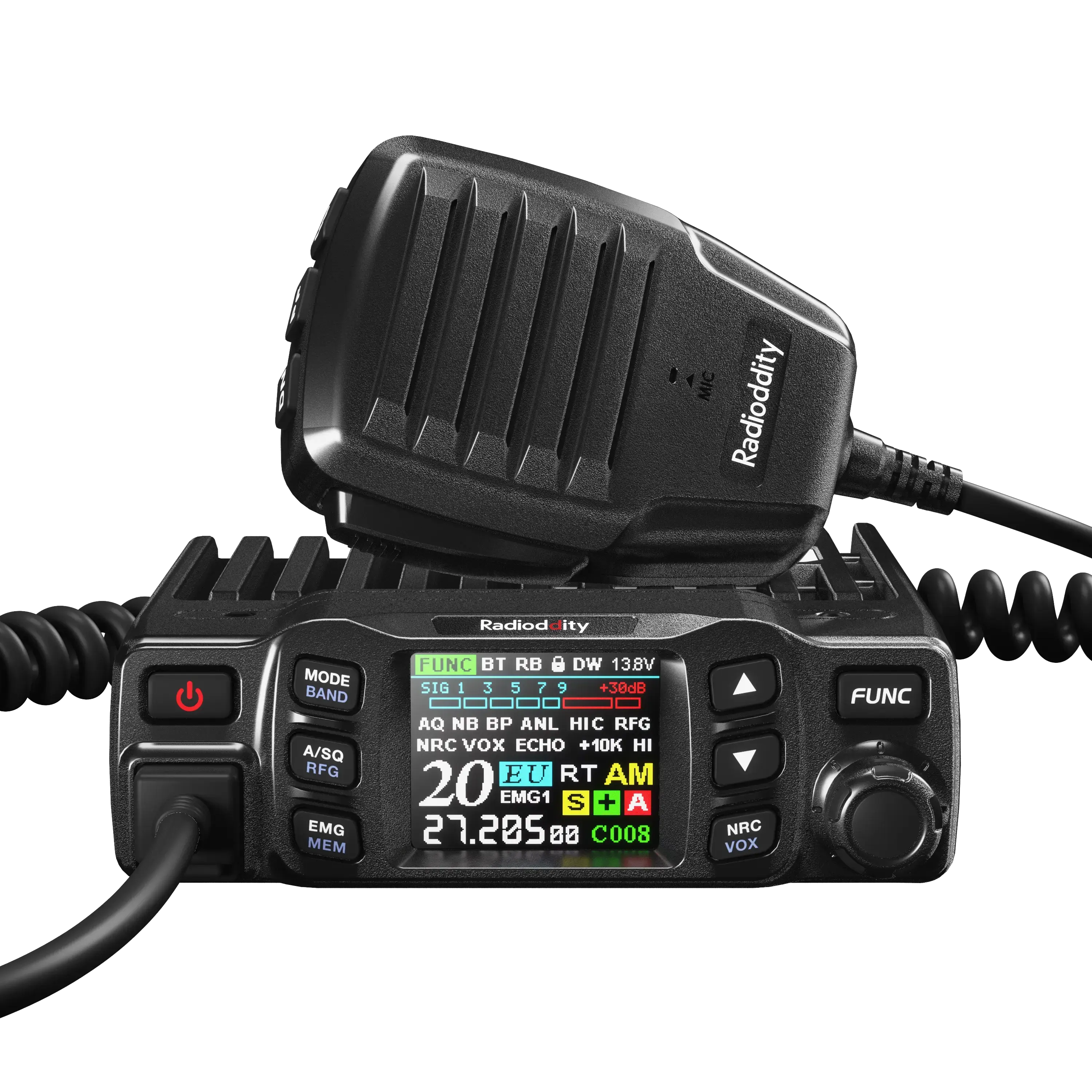 Radioddity CB-5000 Small CB Radio | AM/FM/SSB/CW/PA Modes | 12V/24V Power Input | TFT Color Display | Built-in SWR Meter | NRC Noise Reduction