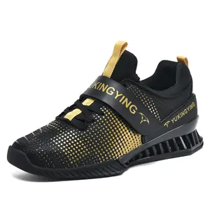LISM Men's Weightlifting & Boxing Training Shoes - Slip-On Powerlifting Shoes with EVA Sole, Breathable PU/Fabric Upper, Non-Slip Stability for Squats, Black/Golden Accents, Durable Gym Fitness Shoes, Boxing Shoes, Sport Performance Footwear, Sporty Aesth