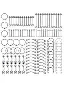 Multi-Purpose Piercing Jewelry Set, Stainless Steel Nose, Lip, Eyebrow, Belly Button & Ear Piercing Kit with Horseshoe Rings, Barbells & Hoops