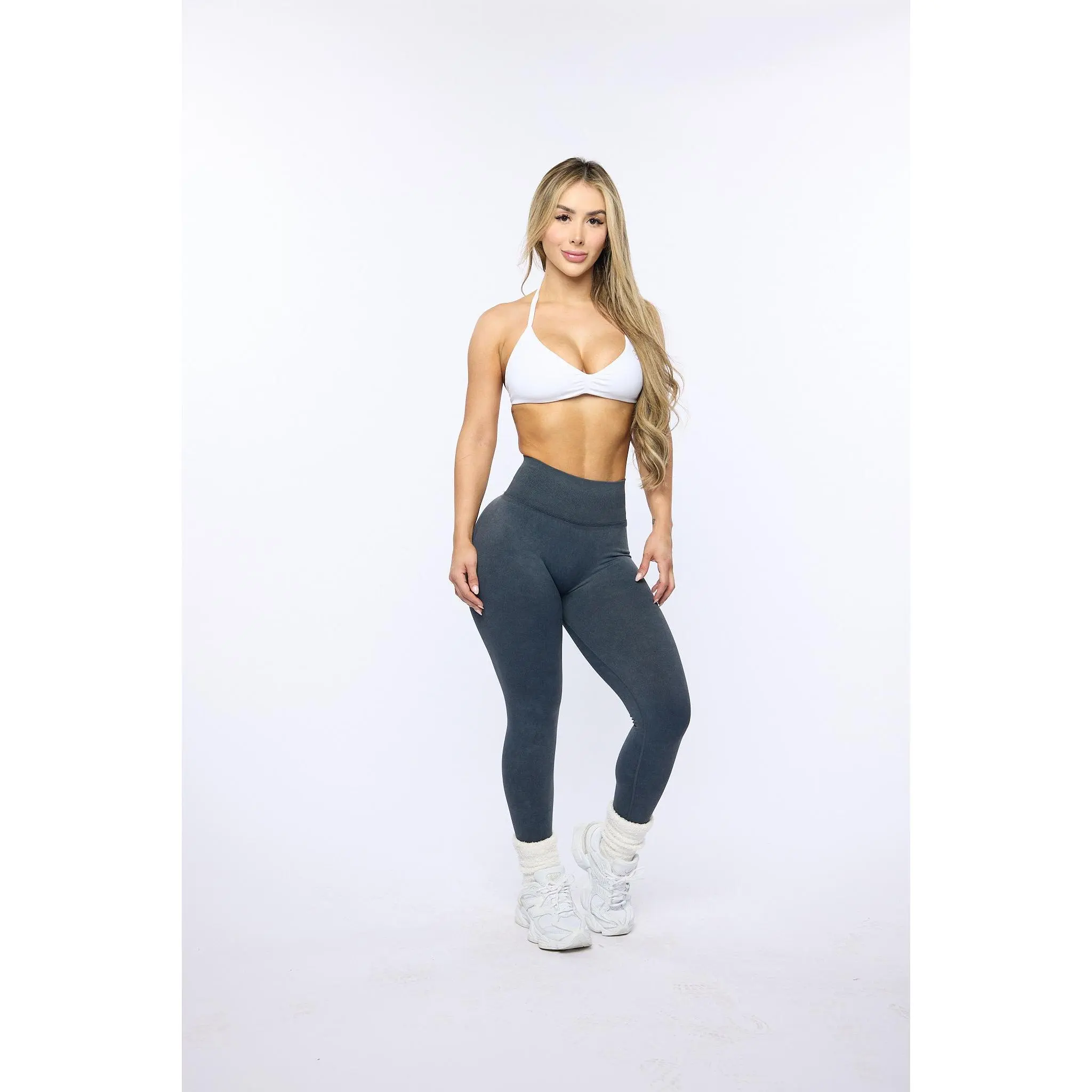 Women's Black Acid Wash Sculpting Contour Cut Butt Scrunch Leggings - High Stretch, Snug Fit, Compression Shapewear, Booty Shape Activewear Bottoms (Sizes S, M)