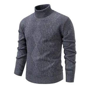Men's casual turtleneck warm sweater, retro twisted knitted style, geometric pattern thickened autumn and winter knitted sweater, adopts temperature lock technology, high-end texture and fashion, suitable for work and daily street wear, versatile underwea