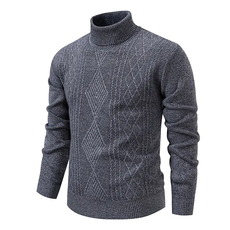 Men's Classic Turtleneck Sweater in a Thick Diamond Cable Knit, Warm Long Sleeve Pullover for Casual and Office Wear, Tops, Menswear
