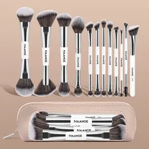 MAANGE 12pcs Synthetic Makeup Brushes Set with Cosmetic Bag, Foundation Brush Loose Powder Brush Highlight Brush Contour Brush Concealer Brush Eyeshadow Brush Blending Brush Eyebrow Brush Nose Shadow Brush Eyeliner Brush, Gift for Women & Girls