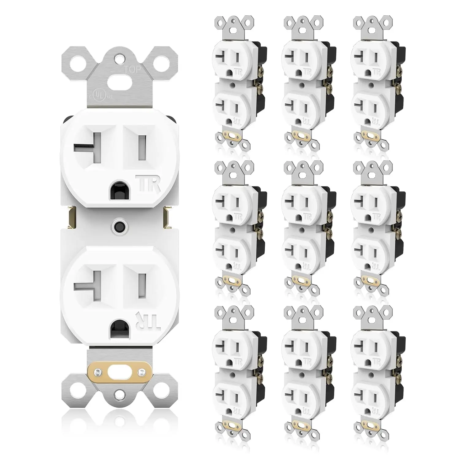 10Pack Duplex Wall Receptacle, 20A Tamper-Resistant Outlets, Standard Electrical Power Outlets for Commercial and Residential, 2 Pole 3-Wire, Self-Grounding, UL Listed, White