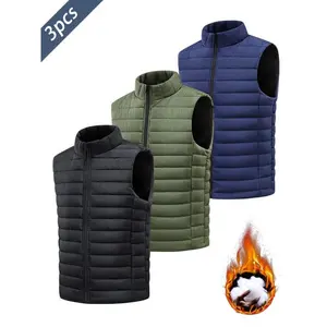 3pcs Autumn Winter New Thick Warm Men's Vest Outdoor Fishing Photography Hiking Leisure Sleeveless Stand Collar Men's Jacket Suitable For Daily Wear Menswear Set