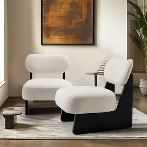 26" Beige boucle Fabric Accent Chair - 25D High-Density Sponge Cushion, Black Legs , Modern Lounge Chair for Living Room