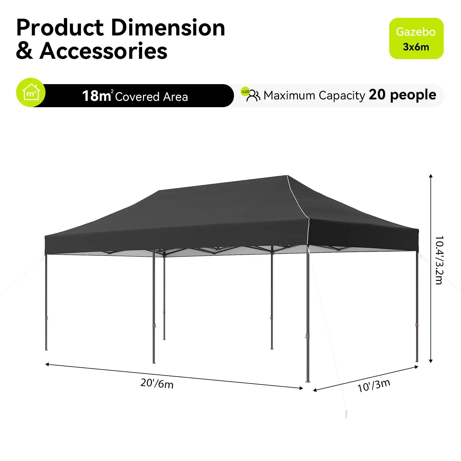 10x20 Without Sidewalls/Black