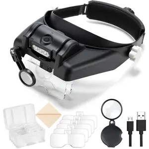 Magnifying Glass with Light Hands Free - 1X to 14X Magnifying Glasses for Close Work, Adjustable Jewelers Loupe Headset with 1x, 1.5X, 2X, 2.5X, 3.5X Interchangeable Lenses for Hobby, Crafts