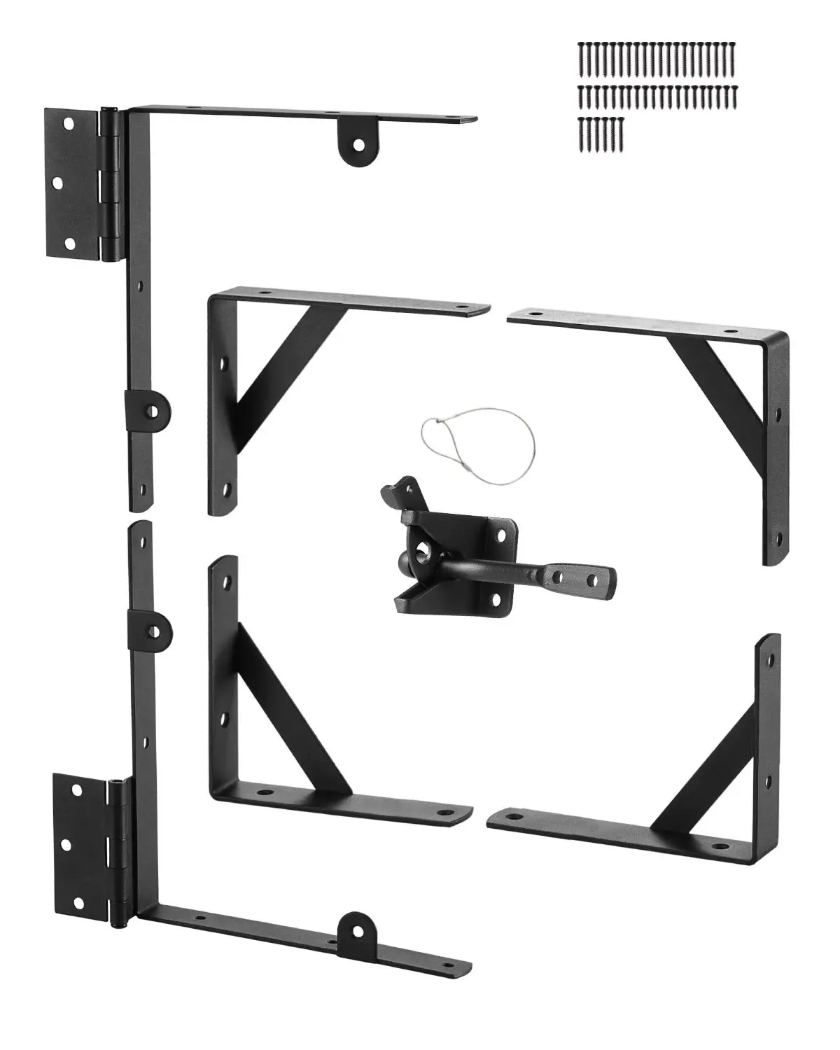 【toolupgrade】VEVOR Triangular Sturdy Frame Bracket, Heavy Duty Fastening Weatherproof Anti-Sag Hardware Kit with Latch Lock, Rope, for Shed Doors, Corral Gates, Black, Frame Brackets, Sturdy Bracket