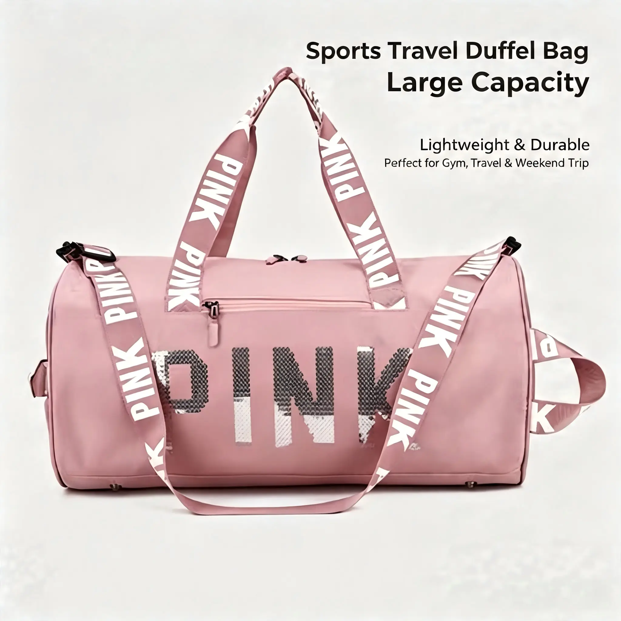 PINK Sports Duffle Bag, Waterproof Oxford Fabric Sports Duffle Bag, Large Capacity Sequin Weekender Bag for Gym Workout Travel Weekend Overnight Trips backpack laptop Drawstring Sackpack basketball