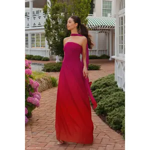 Caira Chiffon Scarf Maxi Dress - Ombre Dark Pink
